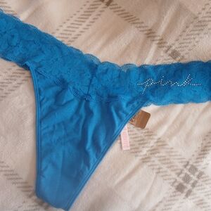 PINK Victoria's Secret Blue Lace Trim Panties NWT ~ XXL sized
